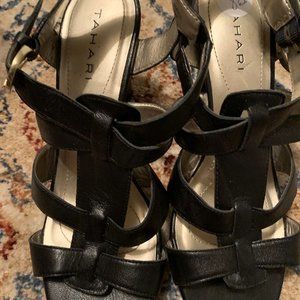 Tahari Black Leather Sandal Heels